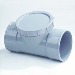 PVC Ontstoppingsstuk met schroefdeksel 110mm 2x lijmmof grijs