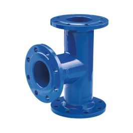 AVK 712 FFT GY T-stuk DN80xDN50 PN10/16 3x flens 90° blauw