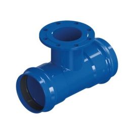 AVK 712 MMA GY T-stuk DN100x80 PN10/16 2x mof/ flens 90° blauw