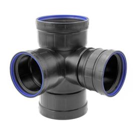 PP+ Dubbel T-stuk haaks 90mm 4 x mof 90° zwart