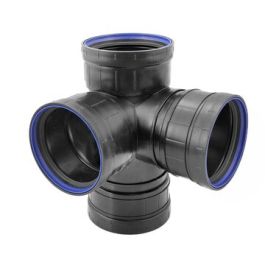 PP+ Dubbel T-stuk haaks 110mm 4 x manchetmof 90° zwart