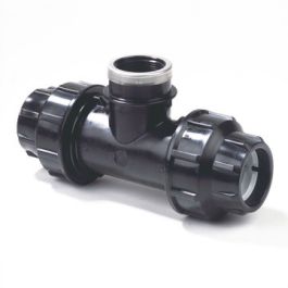 Plas-Fit PP T-stuk 110mm x 4" PN10 2x knel/bidr 90° zwart