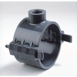PVC Aanboorzadel PN10 125mm x 3/2" binnendraad PN10 donkergrijs