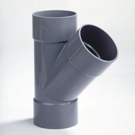 PVC T-stuk 90mm 3x lijmmof 45° grijs