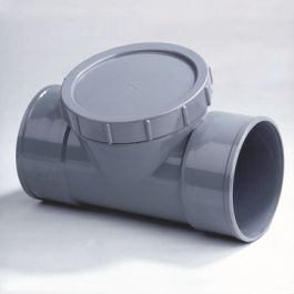 PVC Ontstoppingsstuk met schroefdeksel 110mm 2x lijmmof grijs