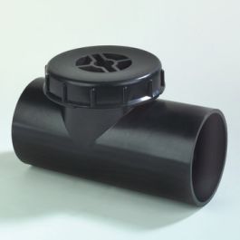 PE Ontstoppingsstuk met schroefdeksel 125mm 90° zwart