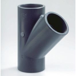 PVC T-stuk PN6 200mm 3x lijmmof 45° grijs