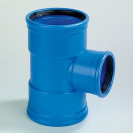 DykaSono PVC Verloop T-stuk 110x75mm 3x mof 90° blauw
