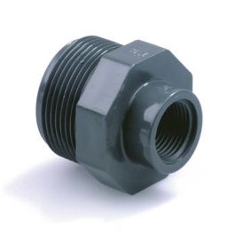 PVC Verloopnippel 1/2" x 3/8" PN16 buitendraad/ binnendraad grijs