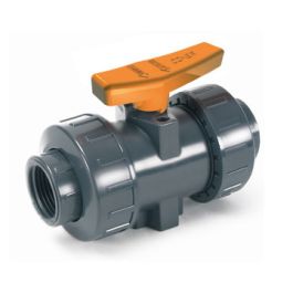 PVC Industrie kogelkraan PN16 50mm 2x kraagbus grijs