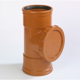 PVC Ontstoppingsstuk met schroefdeksel 110mm 2x mof roodbruin