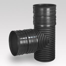 Ultra Kyma PP T-stuk SN8 DN600 2x mof / spie 90° zwart