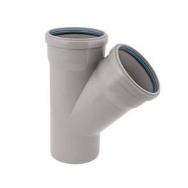 Solydo PP T-stuk 200mm SN8 2x mof / spie 45° grijs
