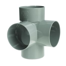 PVC Dubbel verloop T-stuk haaks 110-90 3x lijmmof 90° grijs